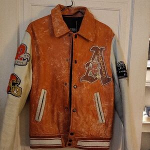 Avirex Orange and White Varsity Jacket
